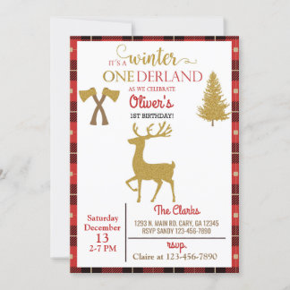 Winter Onederland lumberjack Hirsche Junge 1. Gebu Einladung