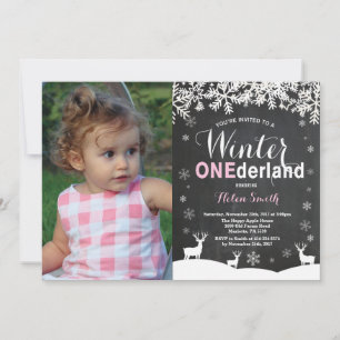 Winter-Onederland-Mädchen 1. Geburtstagsfoto Einladung