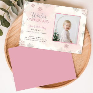 Winter Onederland Mädchen Foto Erste Geburtstagsfe Einladung