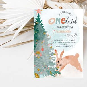 Winter-Onederland-Mädchen zum ersten Geburtstag Einladung