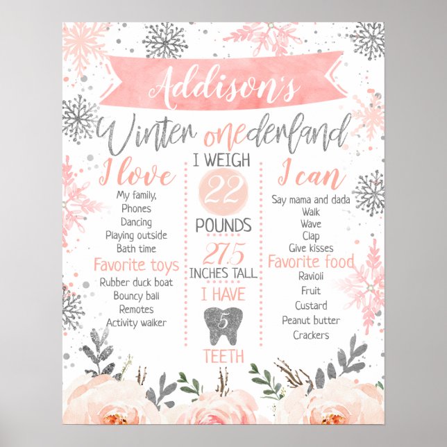 Winter Onederland Meilenstein First Birthday Board Poster (Vorne)