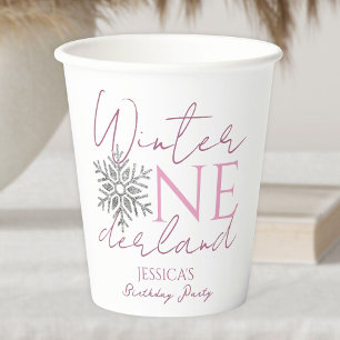 Winter ONEderland Minimalistisch Girl 1. Geburtsta Pappbecher