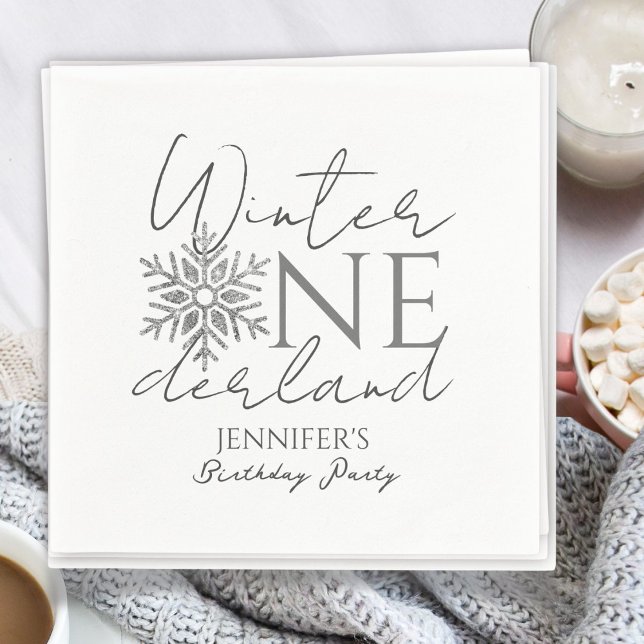 Winter ONEderland Minimalistisch Silver 1. Geburts Serviette (Von Creator hochgeladen)