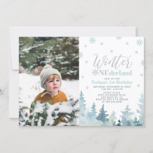 Winter ONEderland Mint-Junge 1. Geburtstagsfoto Einladung