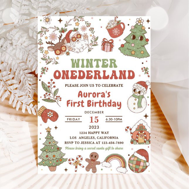 Winter Onederland Niedlich Groovy Santa Birthday P Einladung (Von Creator hochgeladen)