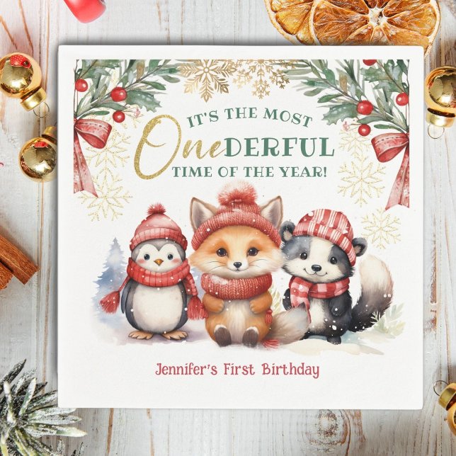 Winter Onederland Niedlich Snow Animals 1. Geburts Serviette (Von Creator hochgeladen)