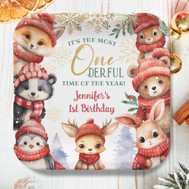 Winter Onederland Niedlich Wintertiere 1. Geburtst Pappteller (Von Creator hochgeladen)