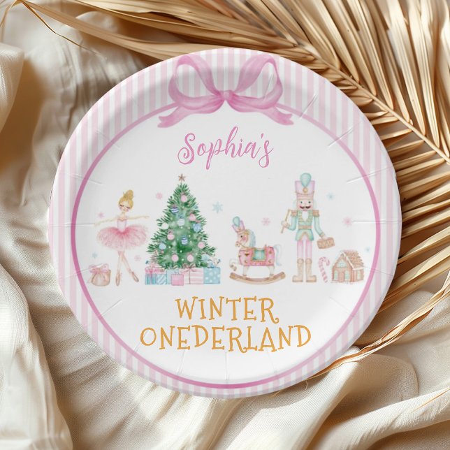 Winter Onederland Nutcracker Pink Girl Birthday Pappteller (Von Creator hochgeladen)