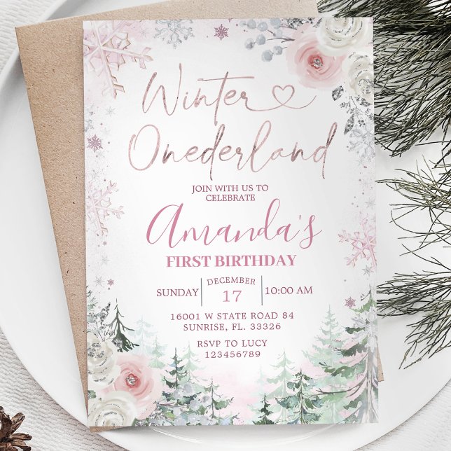 Winter Onederland Pastell Pink Snowflake Geburtsta Einladung (Von Creator hochgeladen)