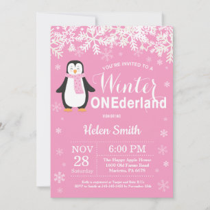 Winter Onederland Pinguin Mädchen 1. Geburtstag Einladung