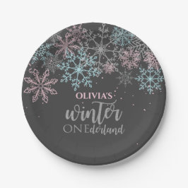 Winter Onederland Pink Blue Silver Glitzer Pappteller