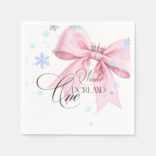 Winter ONEderland Pink Bow 1st Birthday Party Serviette (Vorderseite)