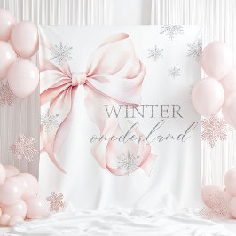 Winter Onederland Pink Bow Backdrop Wandteppich