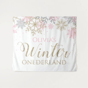 Winter Onederland Pink Girl Erster Geburtstag Wandteppich