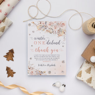 Winter Onederland Pink Gold Geburtstag Dankeskarte