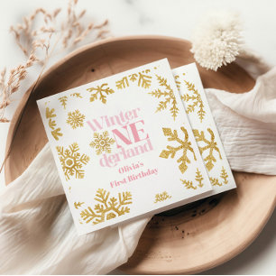 Winter Onederland Pink Gold Snowflake 1. Geburtsta Serviette