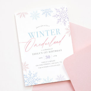 Winter Onederland Pink Lila Glitzer 1. Geburtstag Einladung