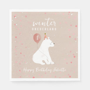 Winter Onederland Pink Polar Bear 1. Geburtstag Serviette
