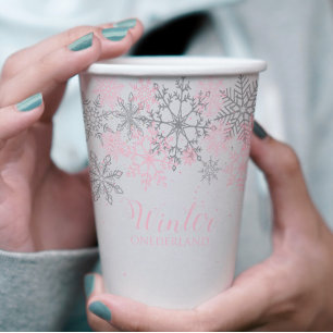 Winter ONEderland pink silber 1. Geburtstag Party Pappbecher