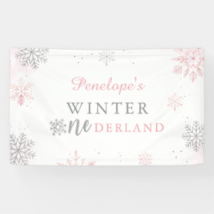 Winter Onederland Pink Silver 1. Geburtstag Banner