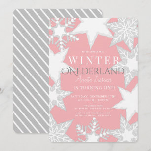 Winter Onederland Pink & Silver 1. Geburtstag Einladung