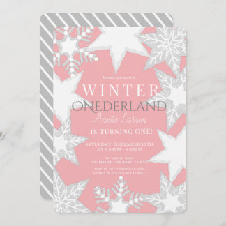 Winter Onederland Pink & Silver 1. Geburtstag Einladung