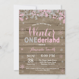 Winter Onederland Pink Silver Girl 1. Geburtstag Einladung