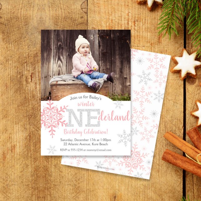 Winter ONEderland Pink Silver Glitzer 1. Geburtsta Einladung (Von Creator hochgeladen)