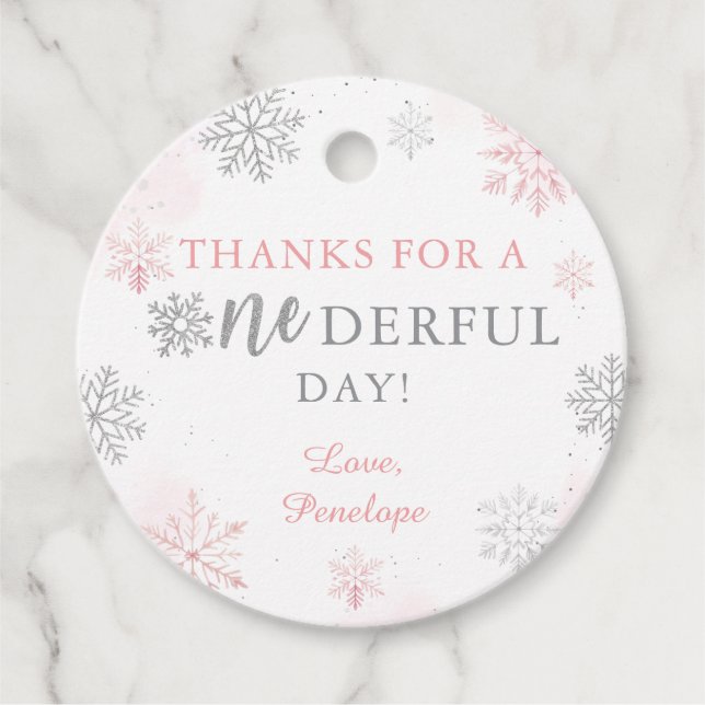 Winter Onederland Pink Silver Glitzer 1. Geburtsta Geschenkanhänger (Vorderseite)