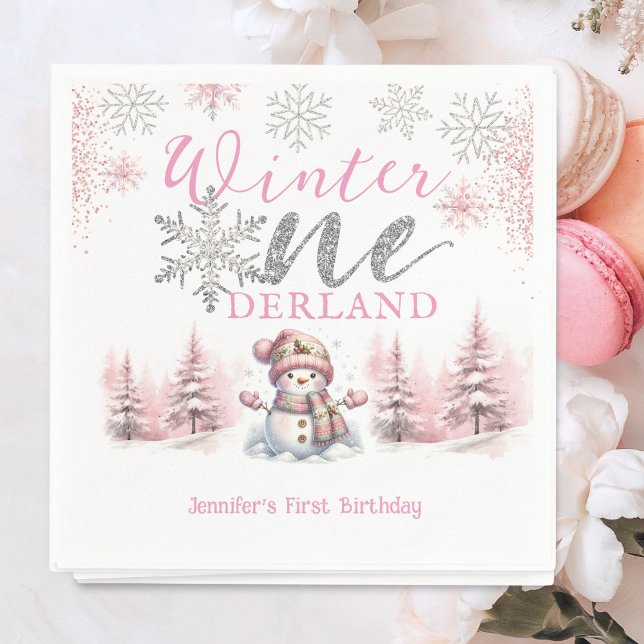 Winter Onederland Pink Silver Glitzer 1. Geburtsta Serviette (Von Creator hochgeladen)