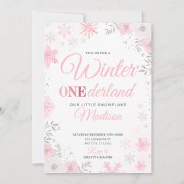 Winter ONEderland Pink Snowflake 1. Einladung