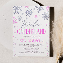 Winter ONEderland Pink Snowflake Birthday Party Einladung