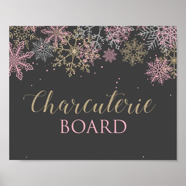 Winter Onederland Pink Snowflake Charcuterie-Zeich Poster (Vorne)