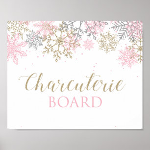 Winter Onederland Pink Snowflake Charcuterie-Zeich Poster