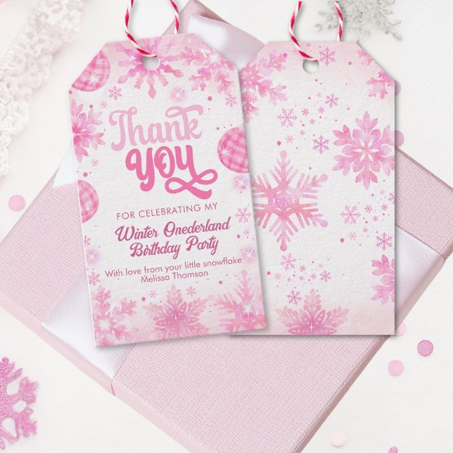 Winter Onederland Pink Snowflake Erster Geburtstag Geschenkanhänger (Von Creator hochgeladen)