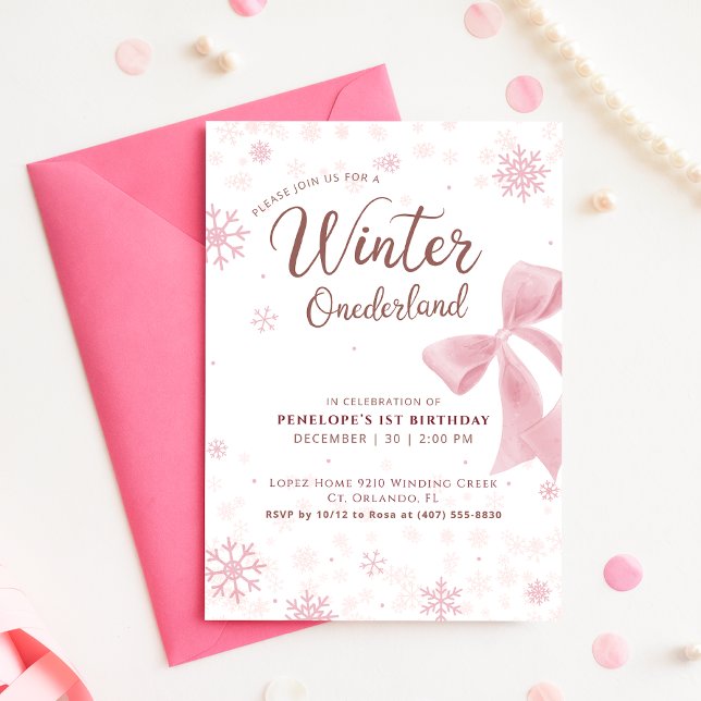 Winter Onederland Pink Snowflake First Birthday Einladung (Von Creator hochgeladen)