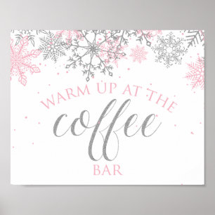 Winter Onederland Pink Snowflake Kaffee Bar Poster