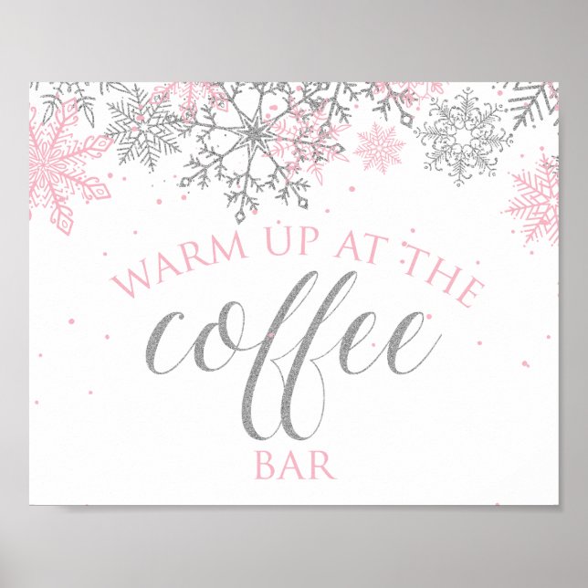 Winter Onederland Pink Snowflake Kaffee Bar Poster (Vorne)