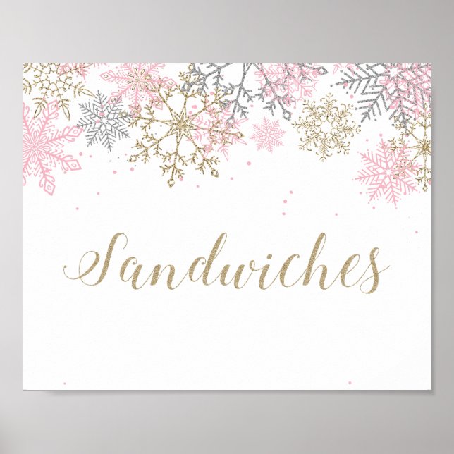 Winter Onederland Pink Snowflake Sandwich Zeichen Poster (Vorne)