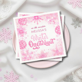 Winter Onederland Pink Snowflakes Girl's Birthday Serviette