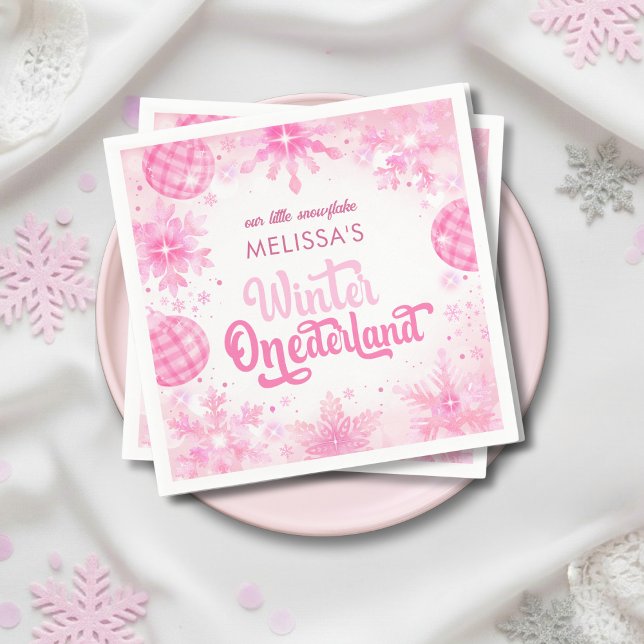 Winter Onederland Pink Snowflakes Girl's Birthday Serviette (Von Creator hochgeladen)