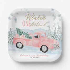 Winter Onederland Pink Truck First Birthday Pappteller