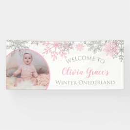 Winter Onederland Pink und Silver Snowflakes Foto Banner