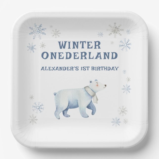 Winter Onederland Polar Bear 1. Geburtstag Pappteller (Vorderseite)