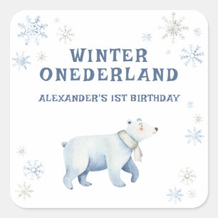 Winter Onederland Polar Bear 1. Geburtstag Quadratischer Aufkleber