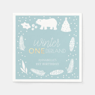 Winter ONEderland Polar Bear Blue 1. Geburtstag Serviette