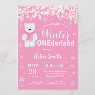 Winter Onederland Polar Bear Girl 1. Geburtstag Einladung