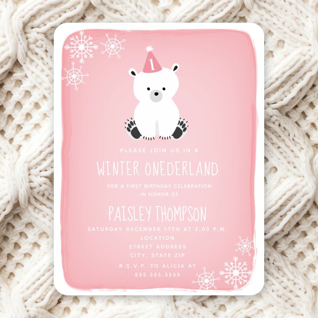 Winter Onederland Polar Bear Pink Erster Geburtsta Einladung (Von Creator hochgeladen)