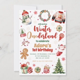Winter ONEderland Red Christmas Birthday Einladung