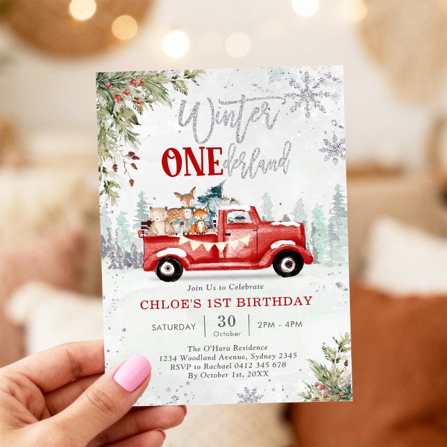 Winter ONEderland Red Truck 1st Birthday Invitatio Einladung (Von Creator hochgeladen)